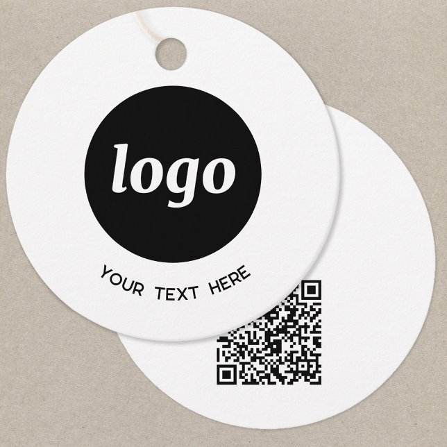 Simple Logo Text and QR Code Business Price Tags (Logo QR code custom text business promotional product or price tag)