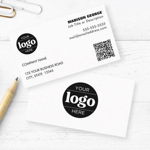 Simple Logo Text and QR code White Business Card