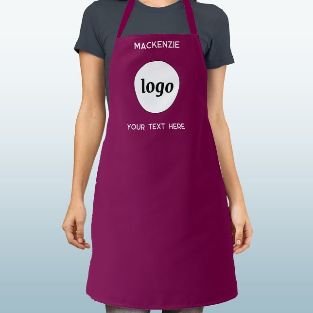 Simple Logo Text Business Branding Magenta Pink Apron (Simple logo with custom text business branding promotional dark pink burgundy magenta apron)