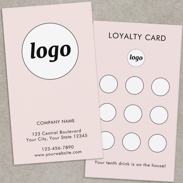 Simple Logo Text Business Customer Loyalty Card (Simple logo with custom text business branding promotional loyalty card in blush pink)