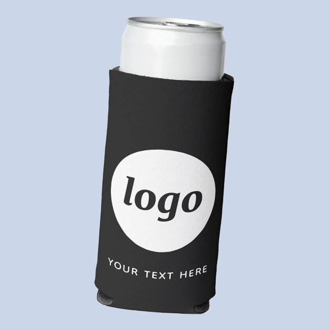 Simple Logo Text Business Promotional Black Seltzer Can Cooler (Simple logo with custom text business branding promotional seltzer can cooler in black and white)