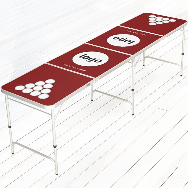 Simple Logo Text Business Promotional Burgundy Red Beer Pong Table (Simple logo with custom text business branding promotional beer pong table)