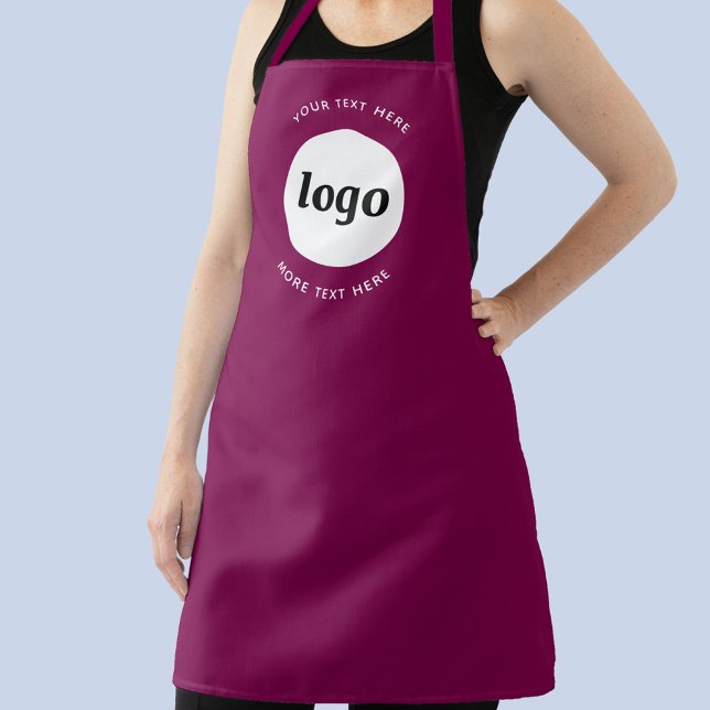 Simple Logo Text Business Promotional Dark Pink Apron (Simple logo with custom text business branding promotional deep magenta pink burgundy apron)