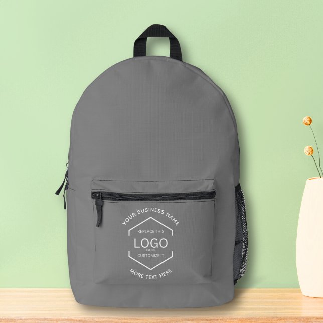 Simple Logo Text Business Promotional Gray Printed Backpack (Creator Uploaded)