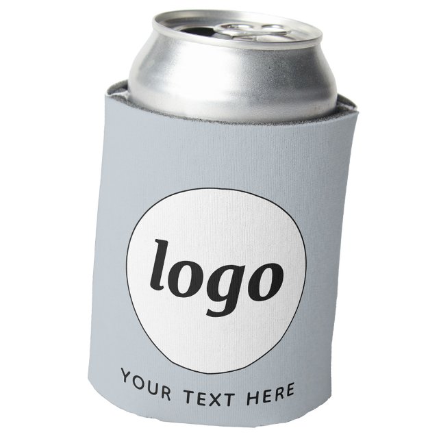 Simple Logo Text Business Promotional Powder Blue Can Cooler (Simple logo with custom text business branding promotional can cooler in pale pastel powder blue)