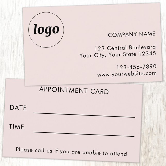 Simple Logo Text Customer Appointment Card Pink (Simple logo with custom text business branding promotional customer client appointment card blush)