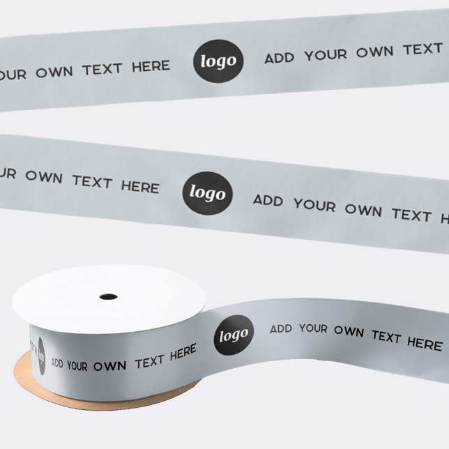 Simple Logo Text Powder Blue Promotional Satin Ribbon (Logo with QR code promotional business powder blue ribbon)