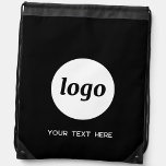 Simple Logo Text Promotional Business Black Drawstring Bag<br><div class="desc">Add your own logo and choice of text to this design.  Remove the text if you prefer.  Minimalist and professional.  Great for a promotional product for your clients and customers. For other versions,  see the collection.</div>