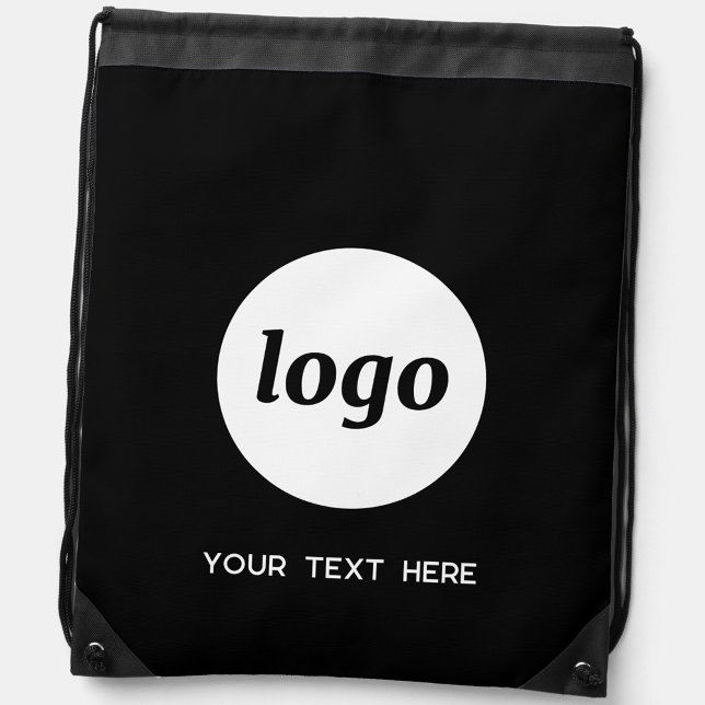 Simple Logo Text Promotional Business Black Drawstring Bag (Logo and custom text business promotional black backpack)