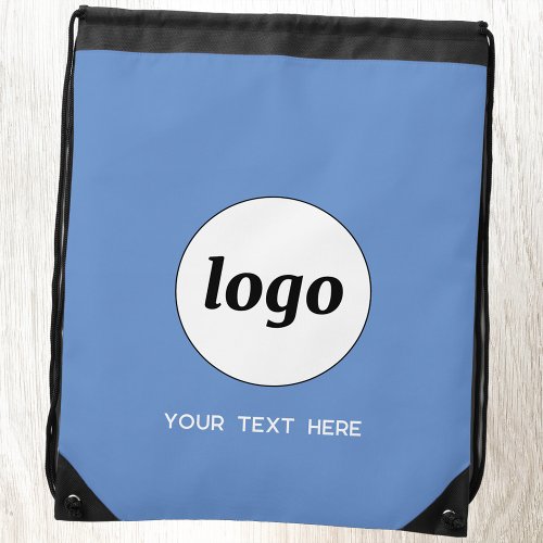 Simple Logo Text Promotional Business Blue Drawstring Bag