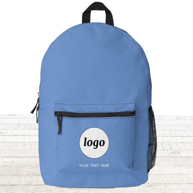 Simple Logo Text Promotional Business Blue Printed Backpack (Logo with custom text business promotional branding backpack)