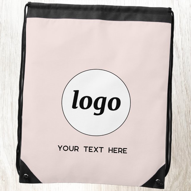 Simple Logo Text Promotional Business Blush Pink Drawstring Bag (Simple logo with custom text promotional branding business drawstring backpack)