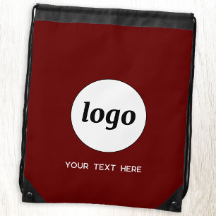 Simple Logo Text Promotional Business Burgundy Drawstring Bag