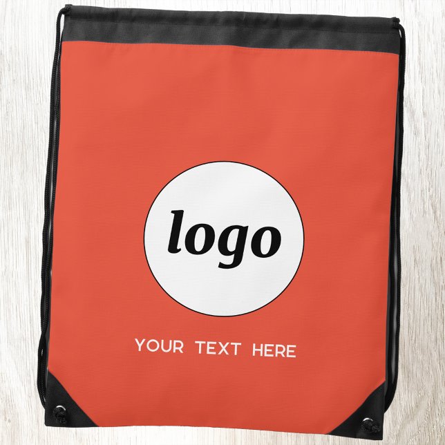 Simple Logo Text Promotional Business Orange Drawstring Bag (Simple logo with custom text promotional branding business drawstring backpack)