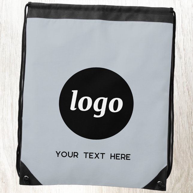 Simple Logo Text Promotional Business Powder Blue Drawstring Bag (Simple logo with custom text promotional business drawstring backpack)