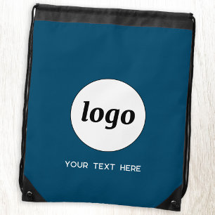 Simple Logo Text Promotional Business Teal Green Drawstring Bag