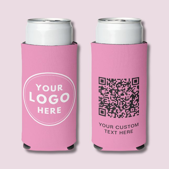 Simple Logo Text QR Code Pink Seltzer Can Cooler (Logo promotional business can cooler with QR code and custom text)