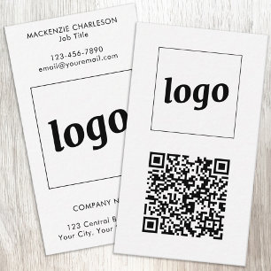 Simple Logo Text QR Code Vertical Format Business Card