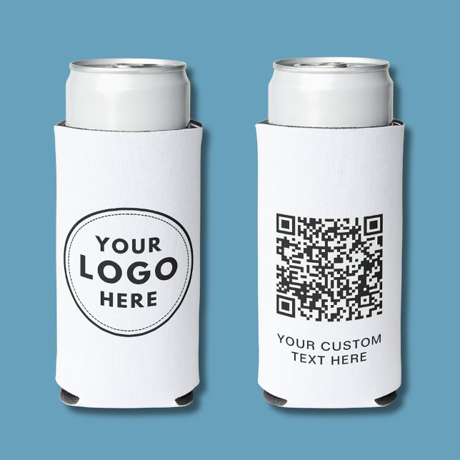 Simple Logo Text QR Code White Seltzer Can Cooler (Logo can cooler with QR code (white/black))