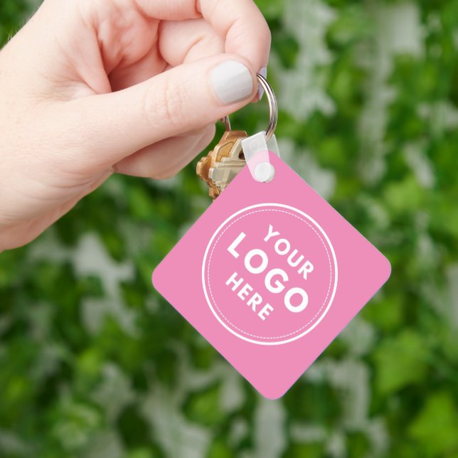 Simple Logo Text QR Pink Keychain (Hand)
