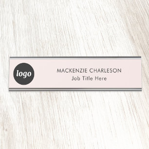 Simple Logo with Custom Text Business Blush PInk Desk Name Plate