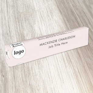 Simple Logo with Custom Text Business Blush PInk Desk Name Plate