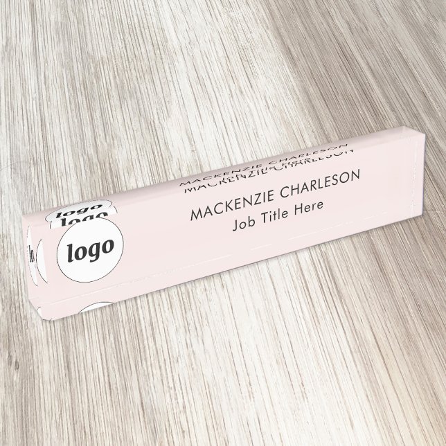 Simple Logo with Custom Text Business Blush PInk Desk Name Plate (Logo with text simple business branding professional name plate)