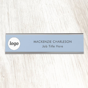 Simple Logo with Custom Text Business Powder Blue Desk Name Plate