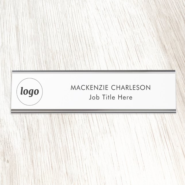 Simple Logo with Custom Text Business Professional Desk Name Plate (Logo with text simple business branding professional name plate)