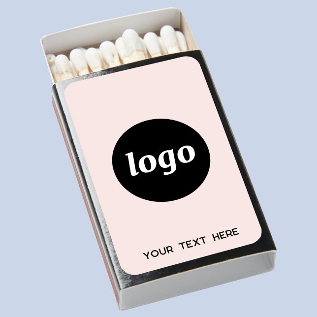 Simple Logo With Text Blush Pink Business Matchboxes (Logo and custom text business promotional matchbox)