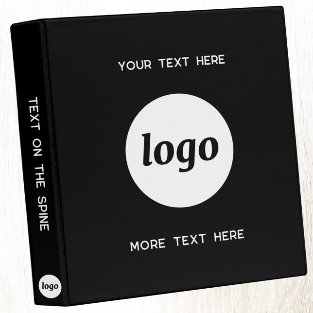 Simple Logo With Text Business Black 3 Ring Binder (Logo and custom text promotiobnal business 3 ring binder)