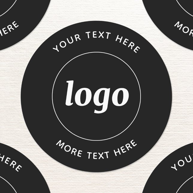 Simple Logo With Text Business Black Labels (Simple logo with custom text business branding promotional stickers)