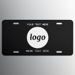 Simple Logo With Text Business Black License Plate<br><div class="desc">Add your own logo and choice of text to this design,  and change the background color in the Design Tool.  Remove the top or lower text if you prefer.  Minimalist and professional.</div>