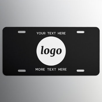 Simple Logo With Text Business Black License Plate by Squirrell at Zazzle