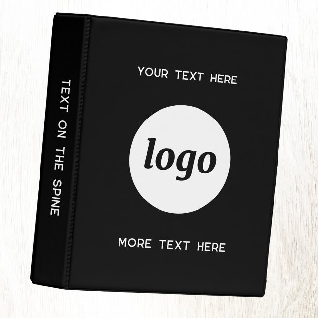 Simple Logo With Text Business Black Mini Binder (Logo and custom text professional business promotional mini binder in monochrome black and white)