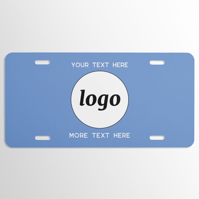 Simple Logo With Text Business Blue License Plate (Logo with custom text promotional business branding license plate)