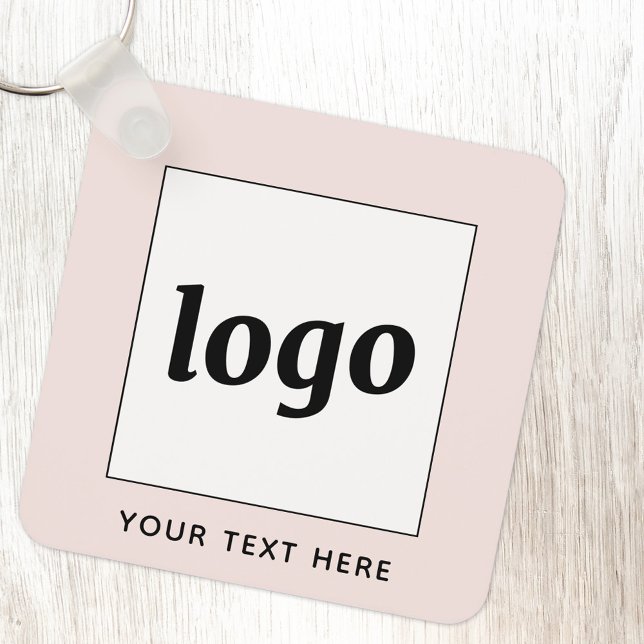 Simple Logo With Text Business Blush Pink Keychain (Simple logo with custom text business branding promotional blush pink keychain)