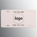 Simple Logo With Text Business Blush Pink License Plate<br><div class="desc">Add your own logo and choice of text to this design,  and change the background color in the Design Tool.  Remove the top or lower text if you prefer.  Minimalist and professional.</div>
