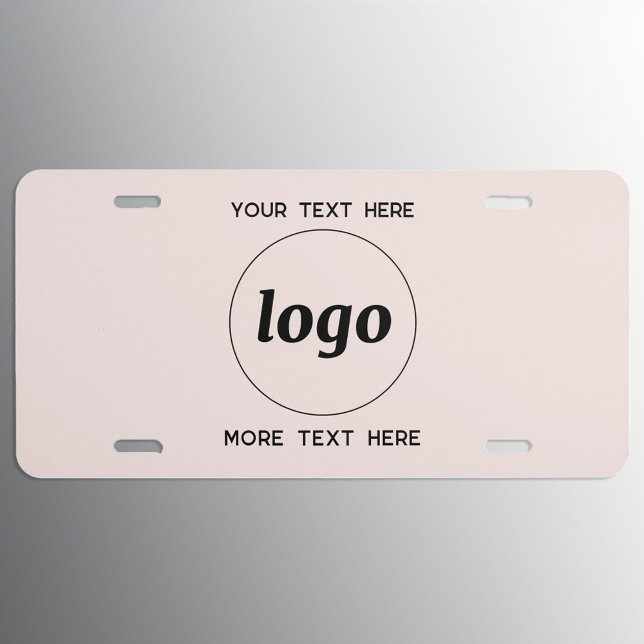 Simple Logo With Text Business Blush Pink License Plate (Logo custom text business promotional license plate)
