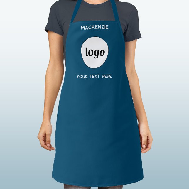 Simple Logo With Text Business Branding Teal Green Apron (Simple logo with custom text business branding promotional teal green apron)
