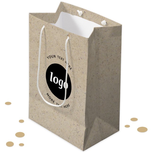 Simple Logo With Text Business Brown Paper Medium Gift Bag (Logo with text brown paper effect business branding promotional gift bag or packaging)