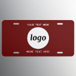 Simple Logo With Text Business Burgundy Red License Plate<br><div class="desc">Add your own logo and choice of text to this design,  and change the background color in the Design Tool.  Remove the top or lower text if you prefer.  Minimalist and professional.</div>