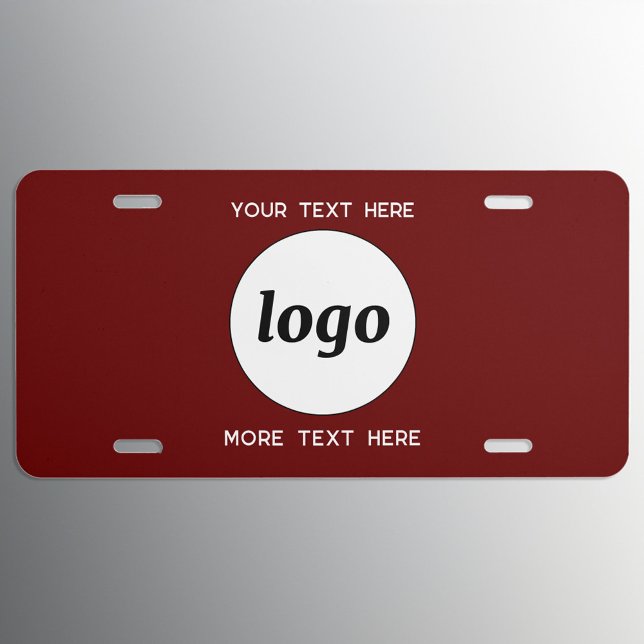 Simple Logo With Text Business Burgundy Red License Plate (Simple logo with custom text business branding promotional burgundy red license plate cover)