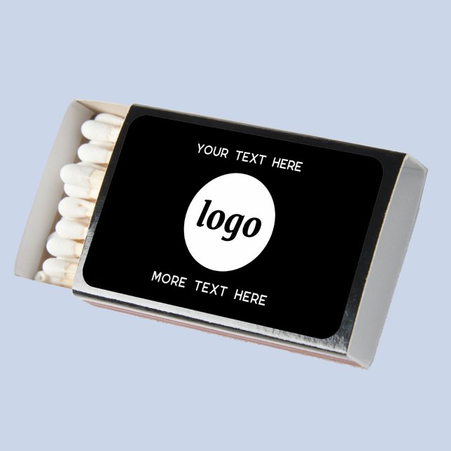Simple Logo With Text Business Matchboxes (Simple logo with custom text business branding promotional black match box)