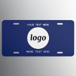 Simple Logo With Text Business Navy Blue License Plate<br><div class="desc">Add your own logo and choice of text to this design,  and change the background color in the Design Tool.  Remove the top or lower text if you prefer.  Minimalist and professional.</div>