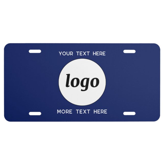 Simple Logo With Text Business Navy Blue License Plate (Front)
