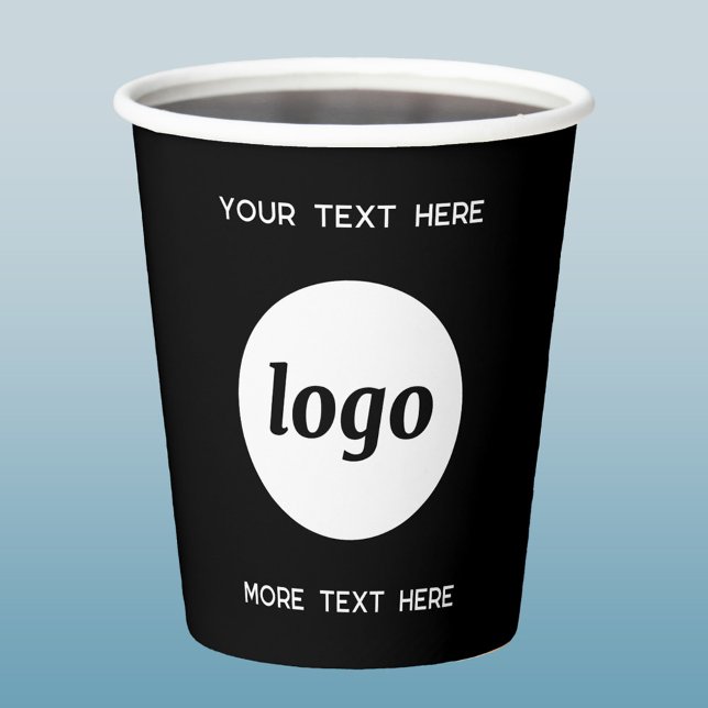 Simple Logo With Text Business Promotional Black Paper Cups (Simple logo with custom text business branding promotional paper cups)