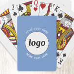 Simple Logo With Text Business Promotional Blue Poker Cards<br><div class="desc">Add your own logo and choice of text to this design.  Remove the top or lower text if you prefer.  Minimalist and professional.  Great for a promotional product for your clients and customers. Your logo will be clipped to a circle.  For other versions,  see the collection.</div>