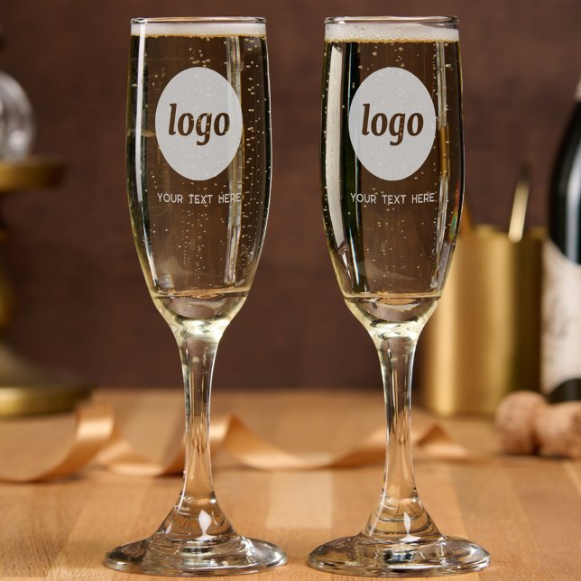 Simple Logo with Text Business Promotional Champagne Flute (Simple logo with custom text business promotional etched champagne flutes)