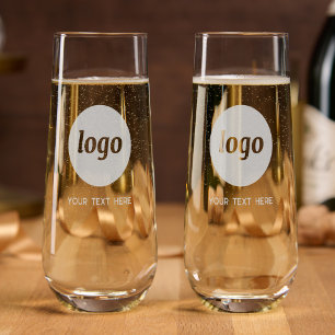 Simple Logo with Text Business Promotional Stemless Champagne Flute